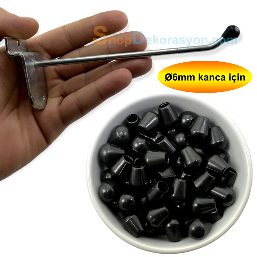 Mağaza Askı Teli Ucu Plastik Koruyucu, Çap 6mm , Siyah